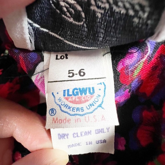 PANTAGIS Vtg 80s Drop Waist Floral Long Dress Rayon Big Shoulder Cutout Stretch - Picture 11 of 15